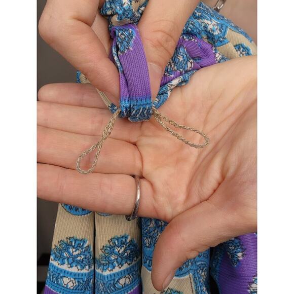 Vtg Mod 60s Half Zip Blue Purple Tan Mid Length Mumu Night Gown Cover Up Sz Sm - Picture 10 of 10